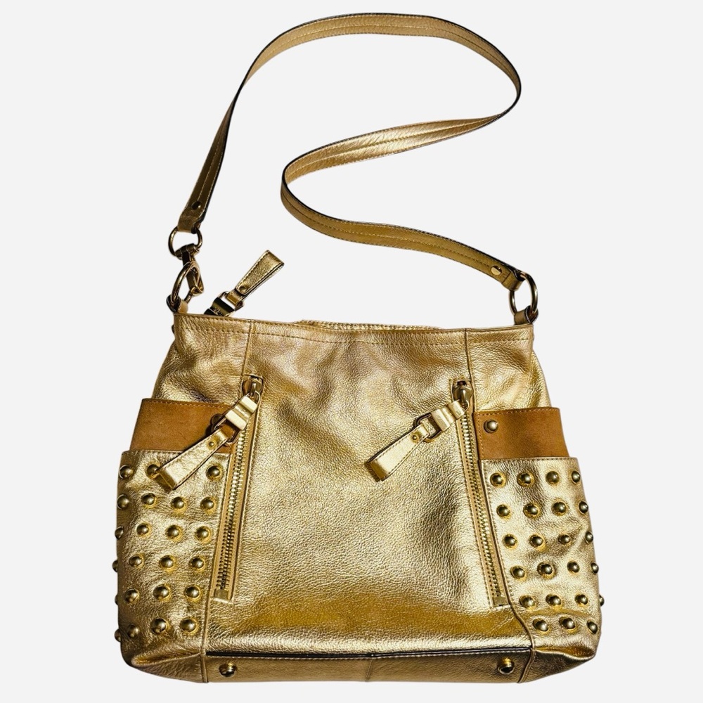 Gold Studded Leather Crossbody Bag - Women